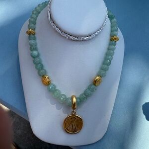 Vintage Gold Whispering Angel Medal 1914- 19  Designer  Necklace with Pearls